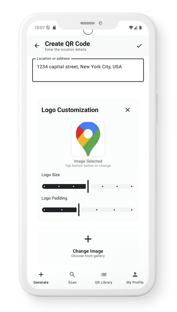 A mobile app screen with location pin and settings