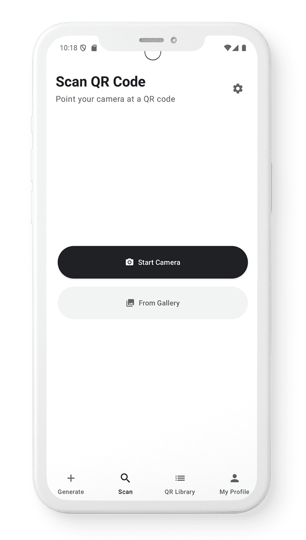A mobile phone screen displaying a QR code scanner app