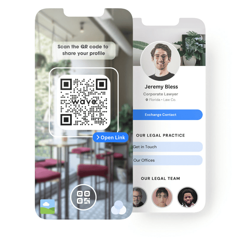 A smartphone displaying a QR code and a user's profile information.