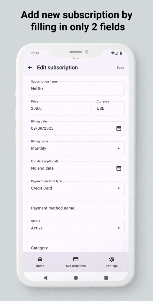 A mobile phone screen showing a simple subscription form
