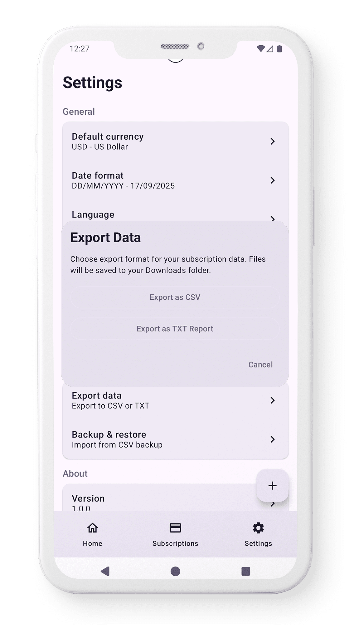 A smartphone screen displaying various settings options.